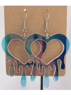 Iridescent Color Dripping Heart Acrylic Earrings